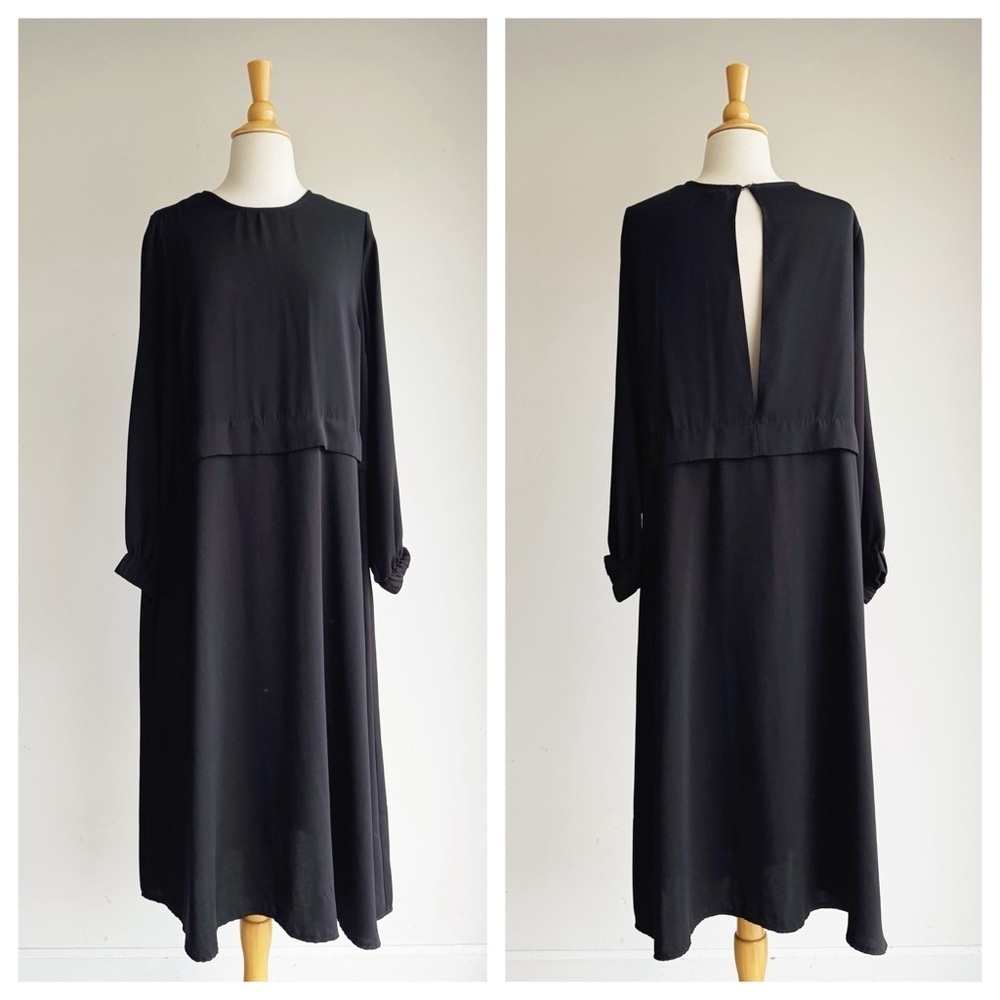 ASOS | Black Slit Back Long Sleeve Midi Dress | 6